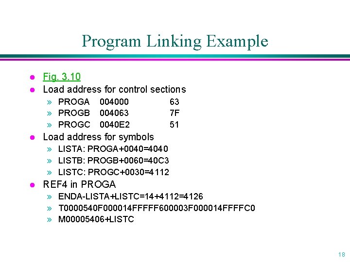 Program Linking Example l l Fig. 3. 10 Load address for control sections »