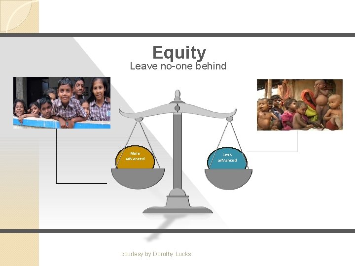 Equity Leave no-one behind Add more information about this side of the scale. More