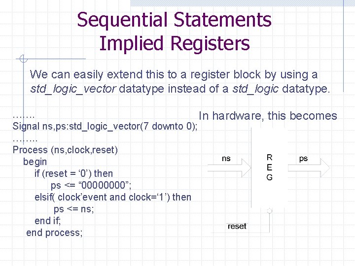 Sequential Statements Implied Registers We can easily extend this to a register block by