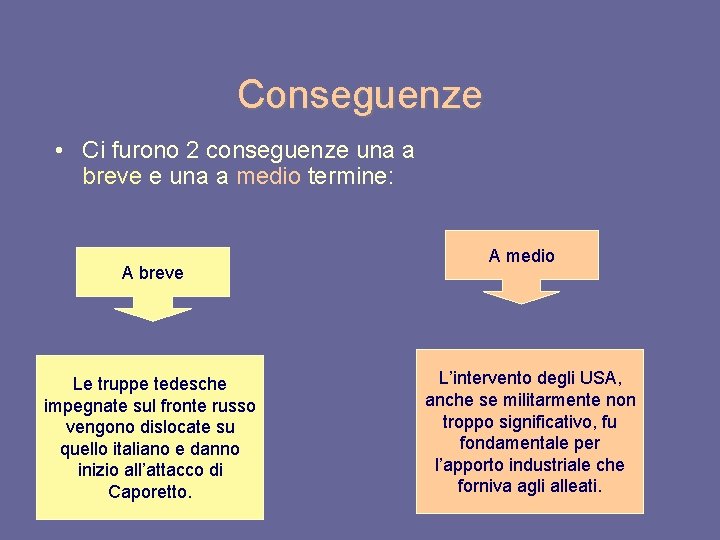 Conseguenze • Ci furono 2 conseguenze una a breve e una a medio termine: