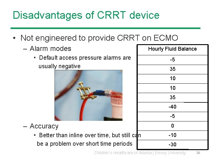 Disadvantages of CRRT device • Not engineered to provide CRRT on ECMO – Alarm Disadvantages of CRRT device • Not engineered to provide CRRT on ECMO – Alarm