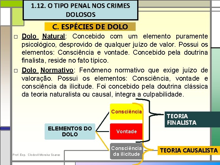 1. 12. O TIPO PENAL NOS CRIMES DOLOSOS C. ESPÉCIES DE DOLO □ Dolo