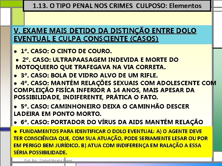 1. 13. O TIPO PENAL NOS CRIMES CULPOSO: Elementos V. EXAME MAIS DETIDO DA