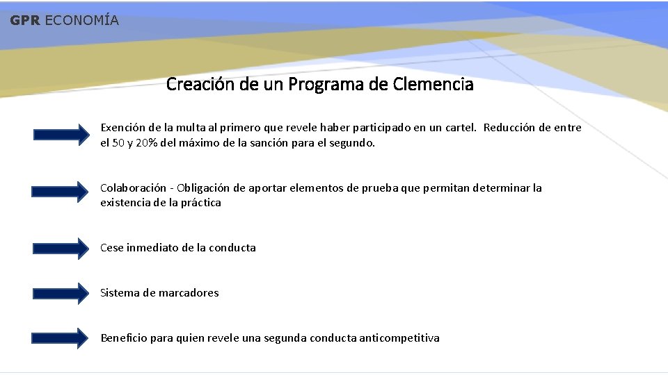 GPR ECONOMÍA Creación de un Programa de Clemencia Exención de la multa al primero