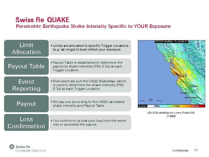 Swiss Re QUAKE Parametric Earthquake Shake Intensity Specific to YOUR Exposure Limit Allocation Payout