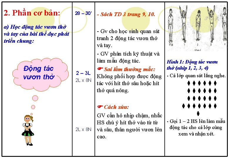 2. Phần cơ bản: 28 – 30’ a) Học động tác vươn thở và