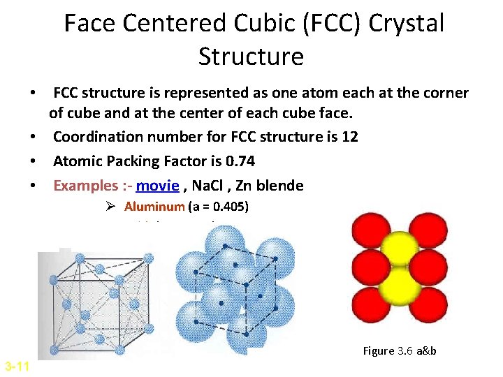 Face Centered Cubic (FCC) Crystal Structure • FCC structure is represented as one atom