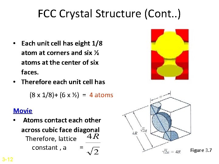 FCC Crystal Structure (Cont. . ) • Each unit cell has eight 1/8 atom