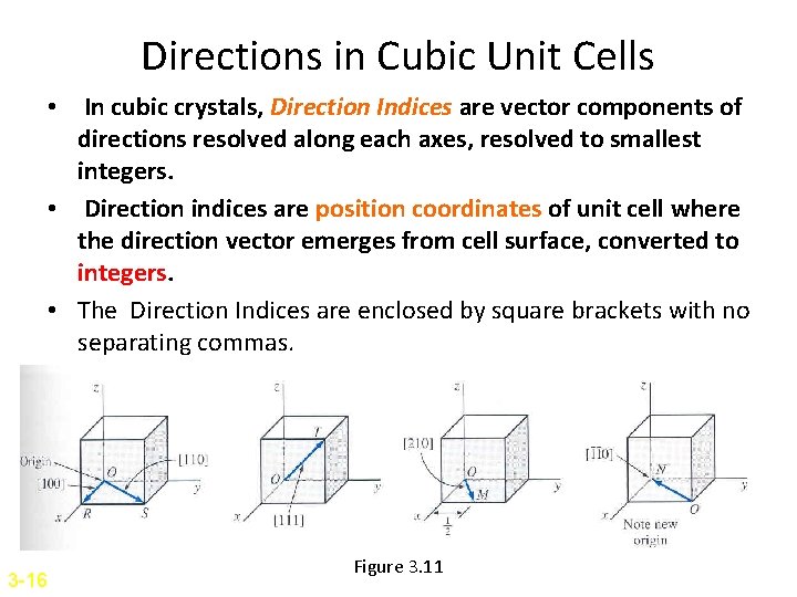 Directions in Cubic Unit Cells • In cubic crystals, Direction Indices are vector components
