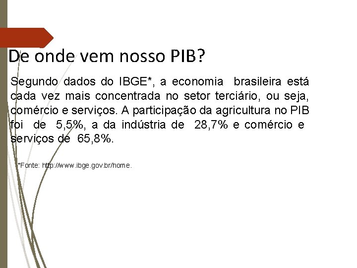 De onde vem nosso PIB? Segundo dados do IBGE*, a economia brasileira está cada