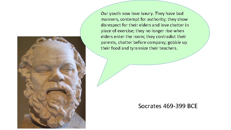 Our youth now love luxury. They have bad manners, contempt for authority; they show