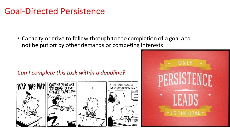 Goal-Directed Persistence • Capacity or drive to follow through to the completion of a