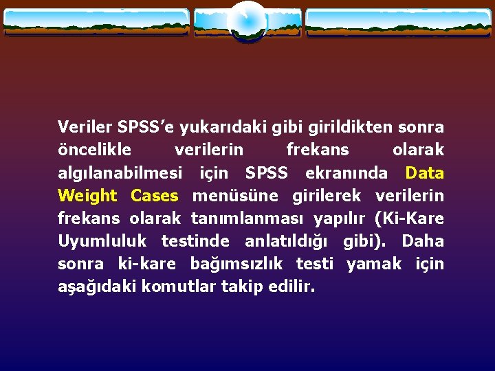 Veriler SPSS’e yukarıdaki gibi girildikten sonra öncelikle verilerin frekans olarak algılanabilmesi için SPSS ekranında