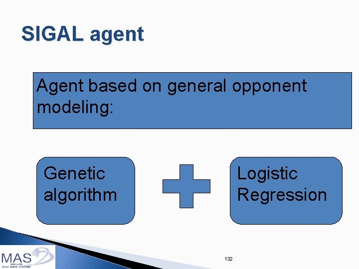 SIGAL agent Agent based on general opponent modeling: Genetic algorithm Logistic Regression 132 