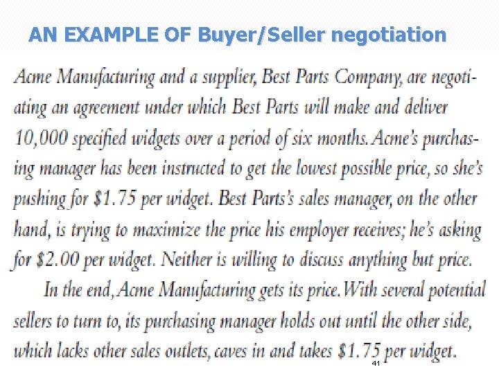 AN EXAMPLE OF Buyer/Seller negotiation 41 