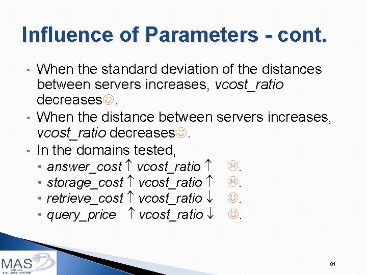 Influence of Parameters - cont. • • • When the standard deviation of the