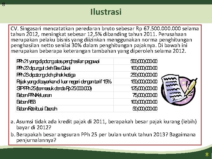 8 Ilustrasi CV. Singasari mencatatkan peredaran bruto sebesar Rp 67. 500. 000 selama tahun