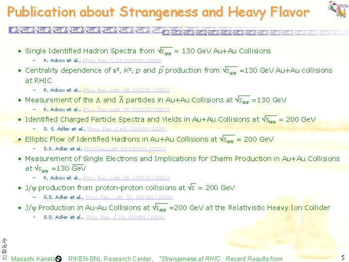 Publication about Strangeness and Heavy Flavor • Single Identified Hadron Spectra from s. NN