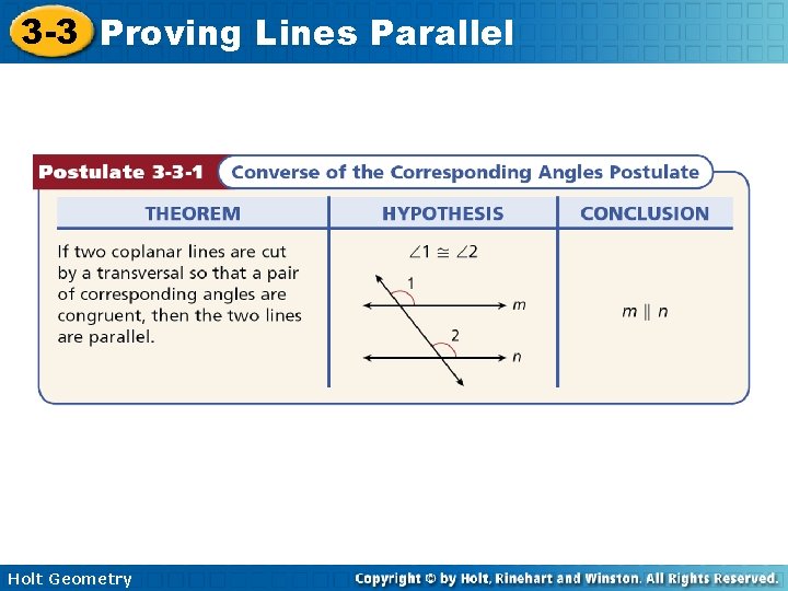 3 -3 Proving Lines Parallel Holt Geometry 