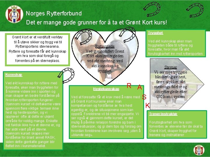 Norges Rytterforbund Det er mange gode grunner for å ta et Grønt Kort kurs!