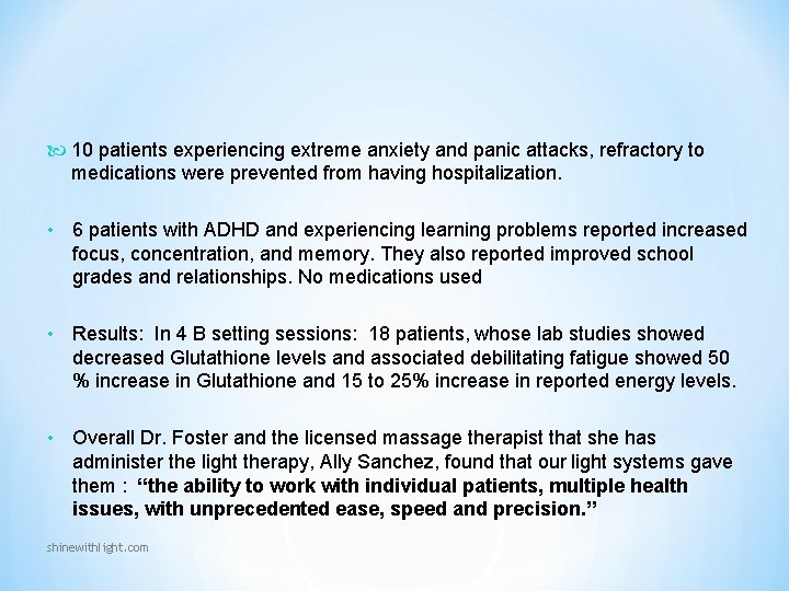 10 patients experiencing extreme anxiety and panic attacks, refractory to medications were prevented 10 patients experiencing extreme anxiety and panic attacks, refractory to medications were prevented