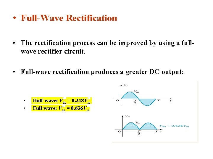  • Full-Wave Rectification • The rectification process can be improved by using a