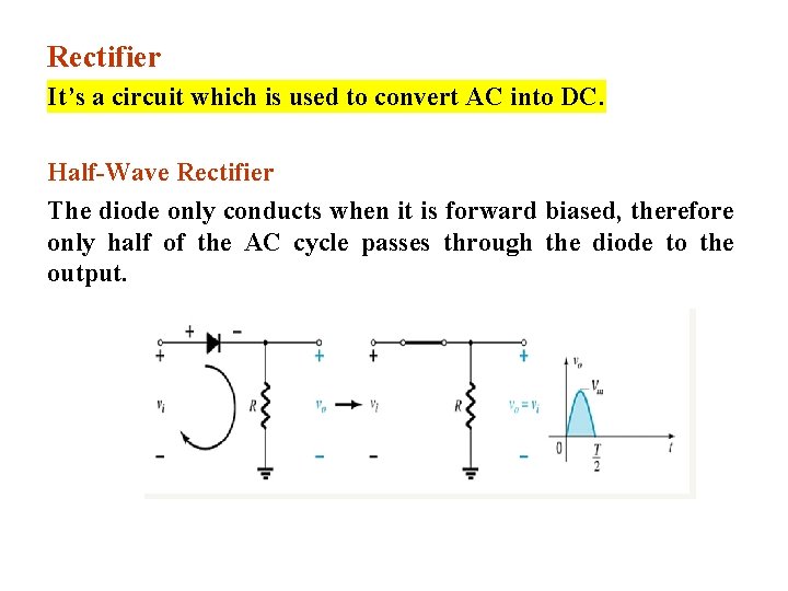 Rectifier It’s a circuit which is used to convert AC into DC. Half-Wave Rectifier