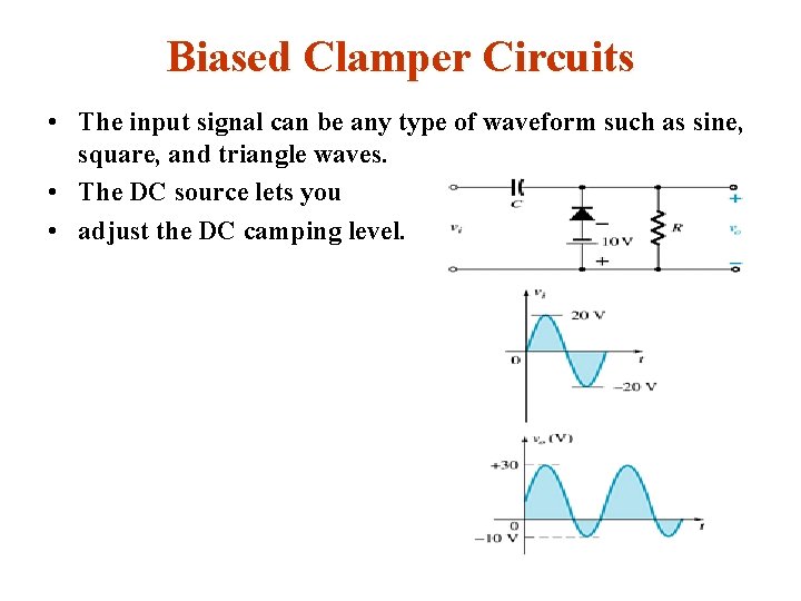 Biased Clamper Circuits • The input signal can be any type of waveform such