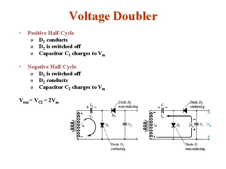 Voltage Doubler • Positive Half-Cycle o D 1 conducts o D 2 is switched