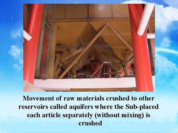 Movement of raw materials crushed to other reservoirs called aquifers where the Sub-placed each