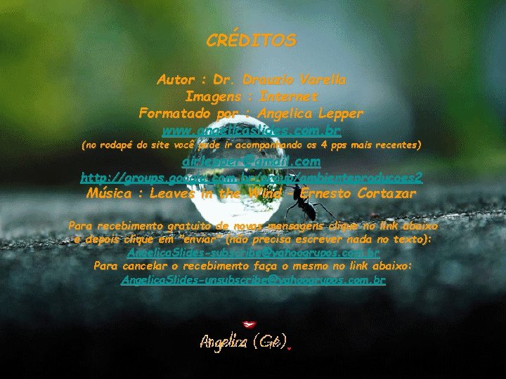 CRÉDITOS Autor : Dr. Drauzio Varella Imagens : Internet Formatado por : Angelica Lepper