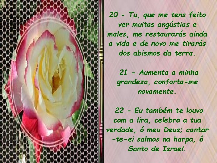 20 - Tu, que me tens feito ver muitas angústias e males, me restaurarás