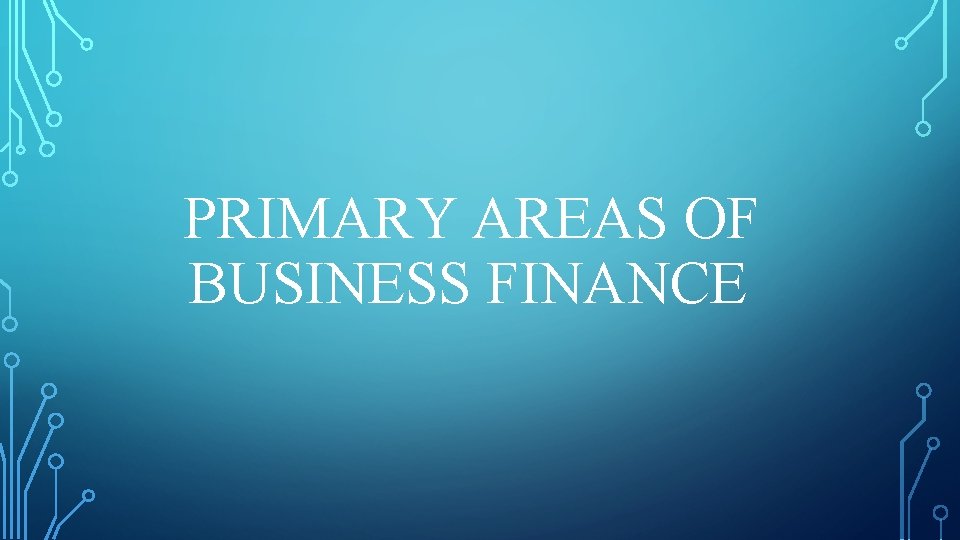 PRIMARY AREAS OF BUSINESS FINANCE 