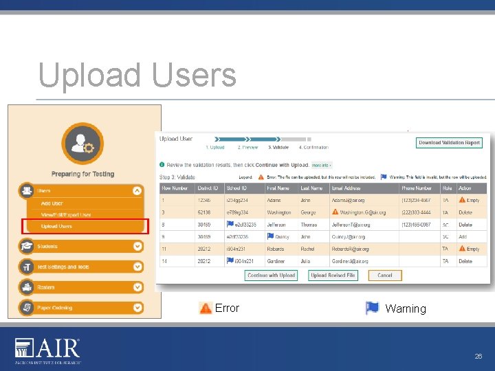 Upload Users Error Warning 26 