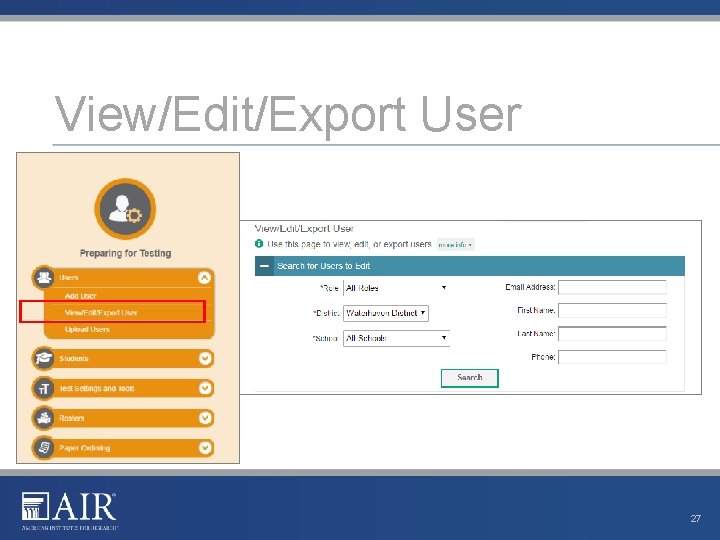 View/Edit/Export User 27 