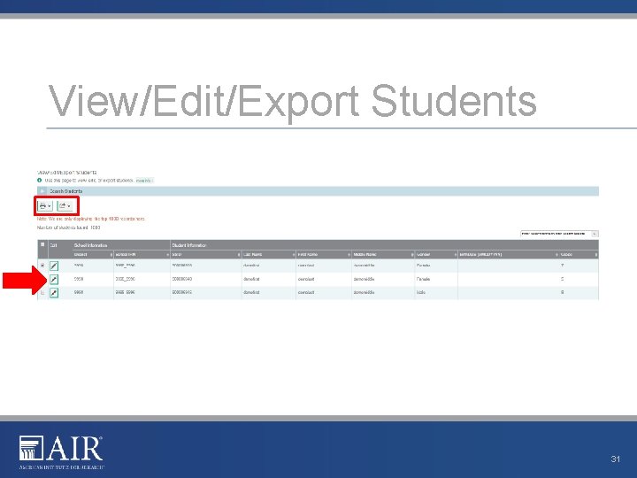 View/Edit/Export Students 31 