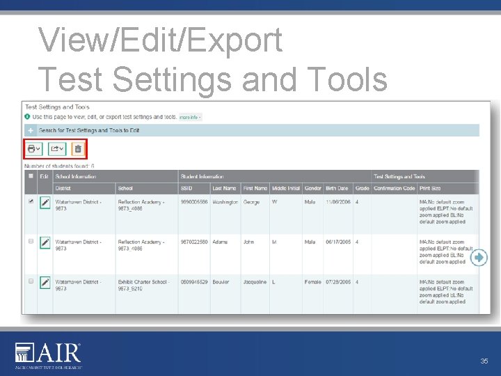 View/Edit/Export Test Settings and Tools 35 