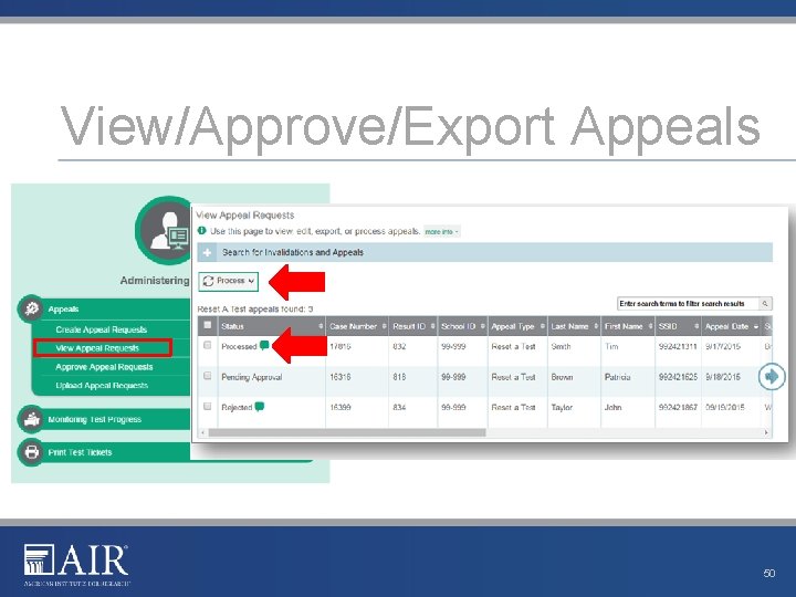 View/Approve/Export Appeals 50 