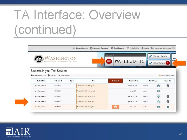 TA Interface: Overview (continued) 60 