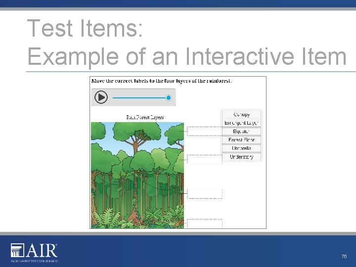 Test Items: Example of an Interactive Item 76 