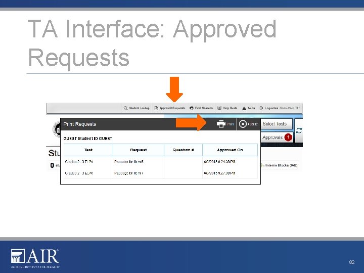 TA Interface: Approved Requests 82 