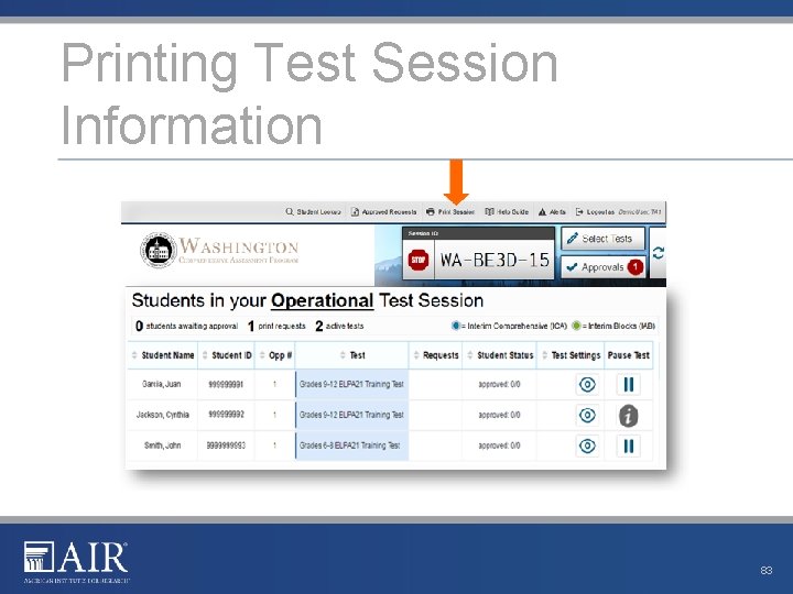 Printing Test Session Information 83 