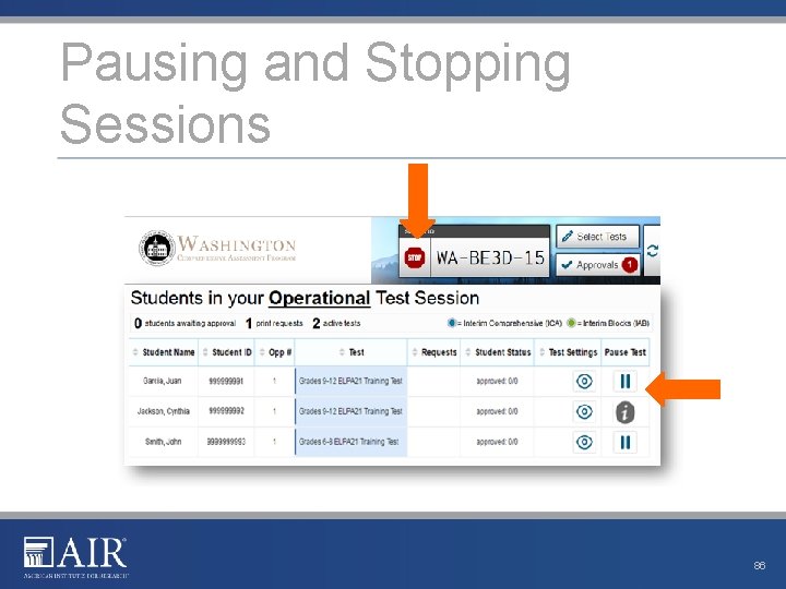 Pausing and Stopping Sessions 86 