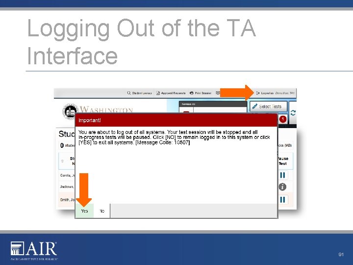 Logging Out of the TA Interface 91 