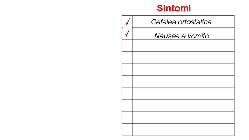 Sintomi Cefalea ortostatica Nausea e vomito 