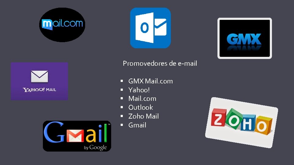 Promovedores de e-mail § § § GMX Mail. com Yahoo! Mail. com Outlook Zoho