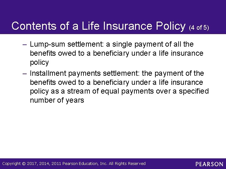 Contents of a Life Insurance Policy (4 of 5) – Lump-sum settlement: a single