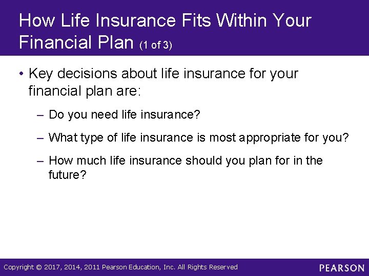 How Life Insurance Fits Within Your Financial Plan (1 of 3) • Key decisions