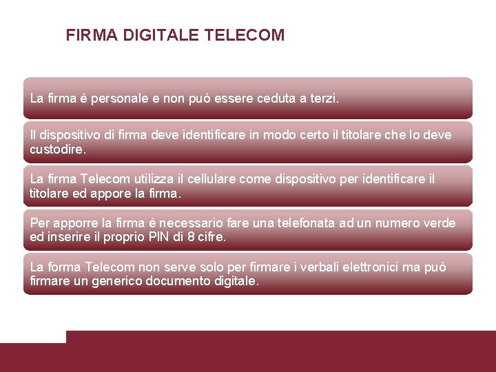 FIRMA DIGITALE TELECOM La firma è personale e non può essere ceduta a terzi.