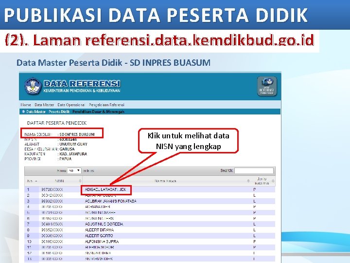 PUBLIKASI DATA PESERTA DIDIK (2). Laman referensi. data. kemdikbud. go. id Data Master Peserta